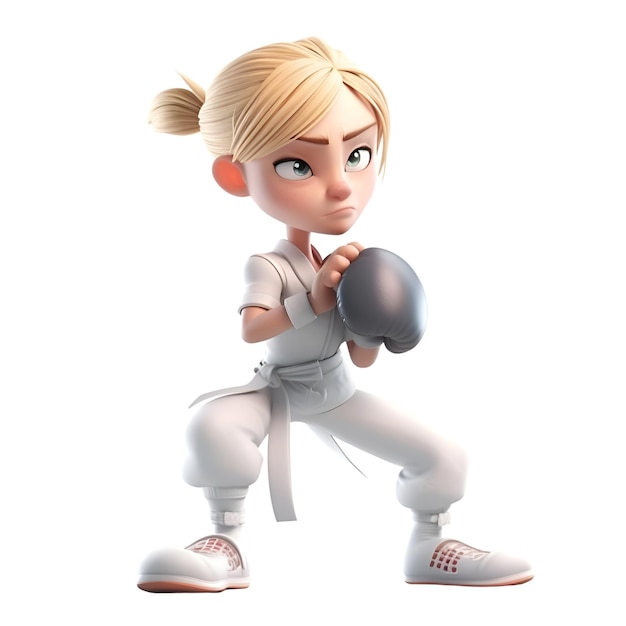 3D-рендеринг милой маленькой девочки-боевика, изолированной на белом фоне