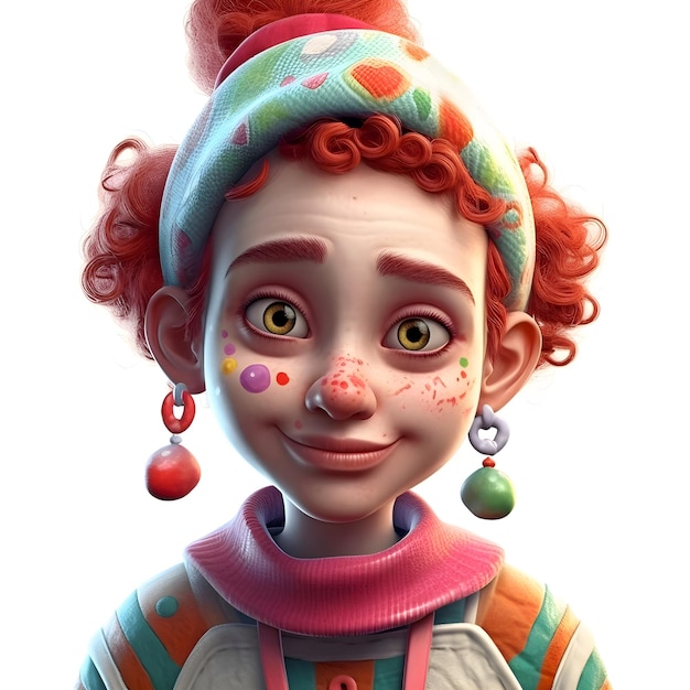 3D rendering of a cute little girl with red hair and green eyes