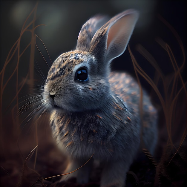 3d rendering of a cute little rabbit in the meadow