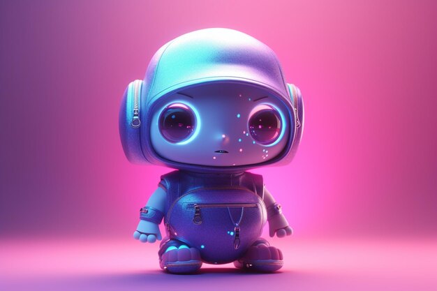 3d rendering of a cute little robot isolated on pink background