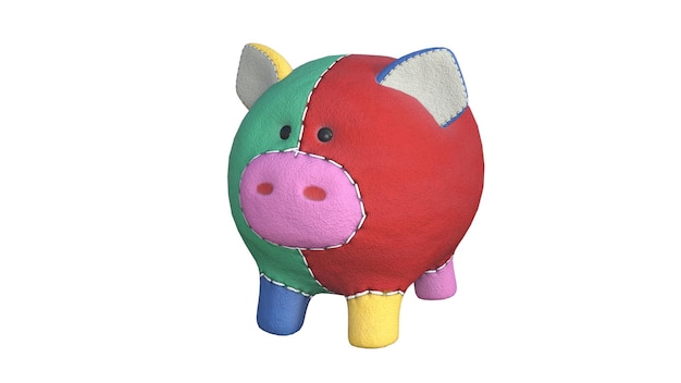 색 배경에 귀여운 돼지의 3D 렌더링