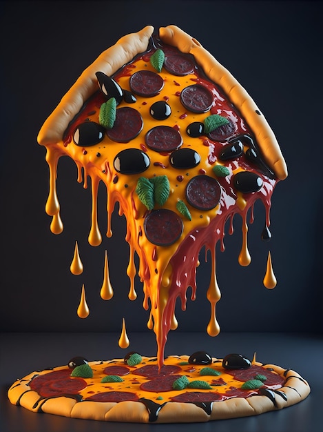 Photo 3d rendering cute pizza abstract shape