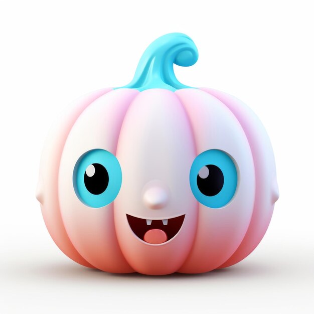 3D rendering of a cute pumpkin icon in pink and blue colors isolated on white background