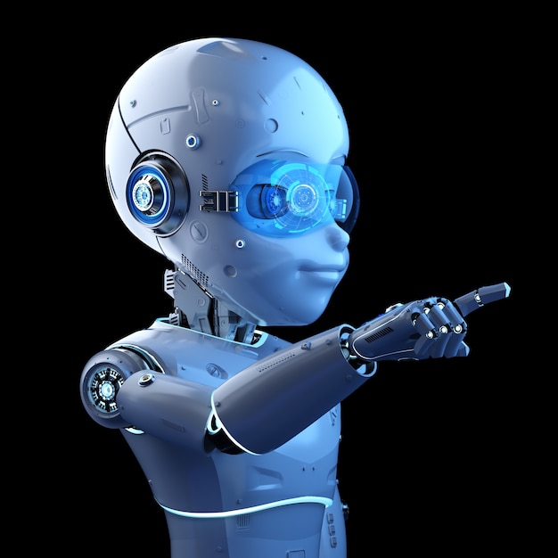 3d rendering cute robot or artificial intelligenceÂ robot with cartoon character finger point