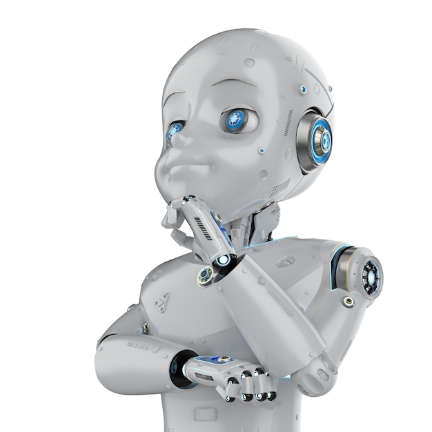 3d rendering cute robot or artificial intelligenceÂ robot with cartoon character thinking or analyze