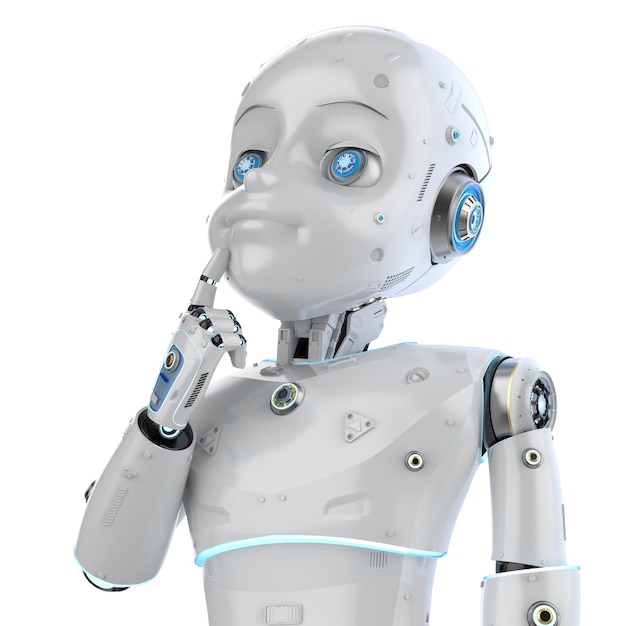 3d rendering cute robot or artificial intelligenceÃÂ robot with cartoon character thinking or analyze