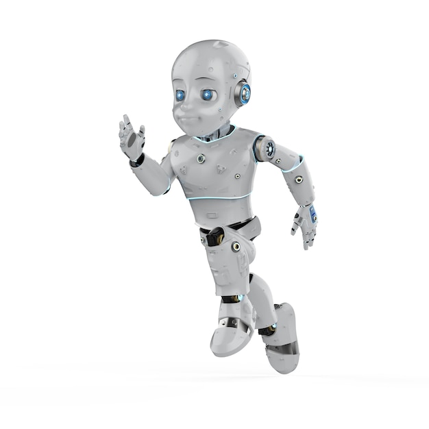 漫画のキャラクターとかわいいロボットまたは人工知能ロボットの3Dレンダリング