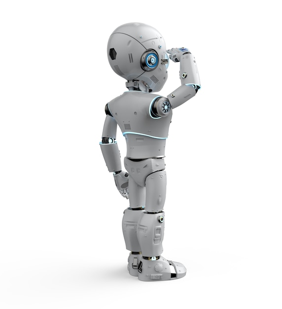 3d rendering cute robot or artificial intelligenceÂ robot with cartoon character look around