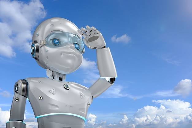 3d rendering cute robot or artificial intelligenceâ robot with cartoon character look around