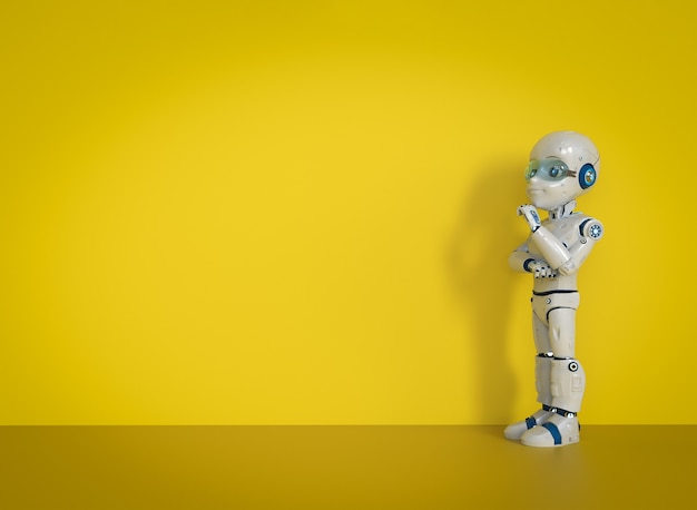 Foto 3d rendering robot carino o robot di intelligenza artificiale con personaggio dei cartoni animati think