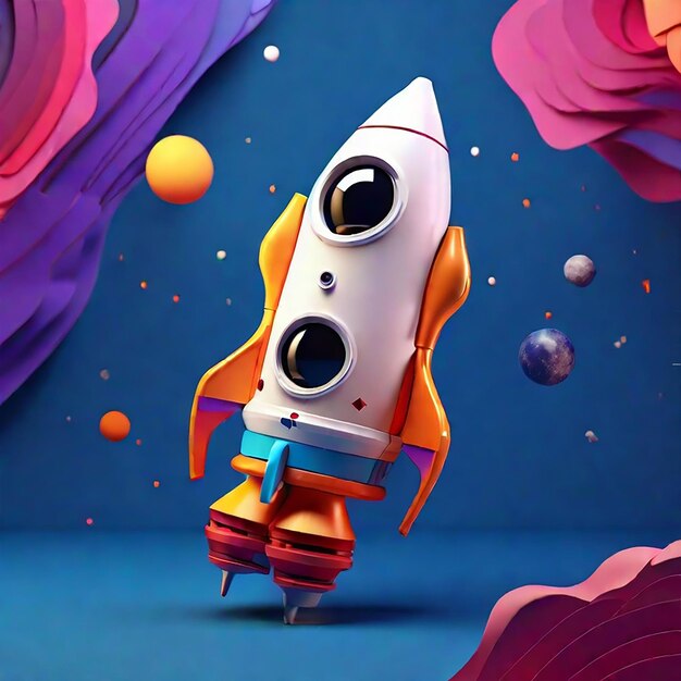 3D rendering of a cute space rocket generated by AI