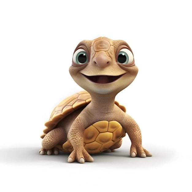 3D rendering of a cute tortoise on white background with shadow