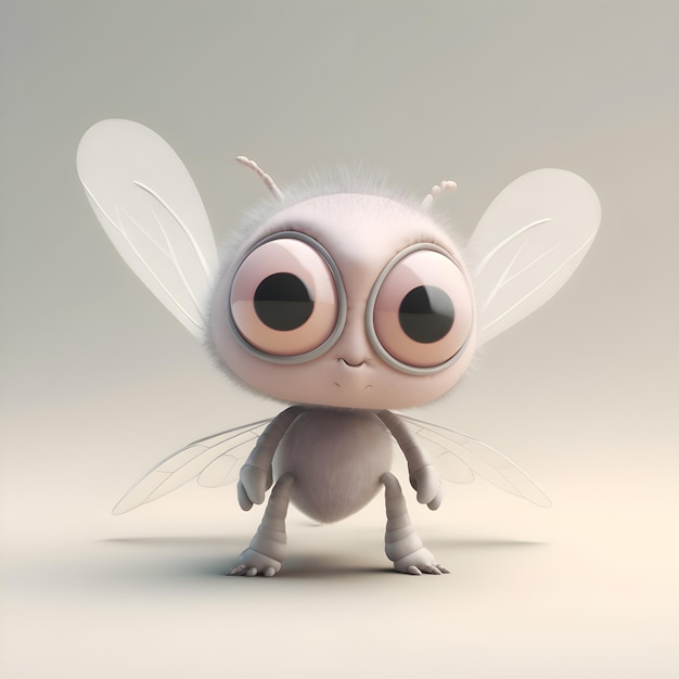 3d rendering of a cute white cartoon fly with big eyes