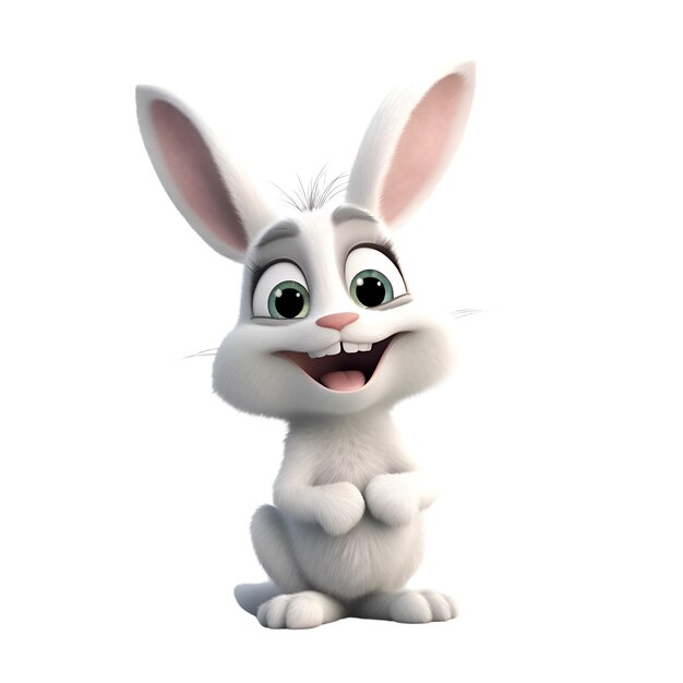 3D rendering of a cute white Easter bunny isolated on white background