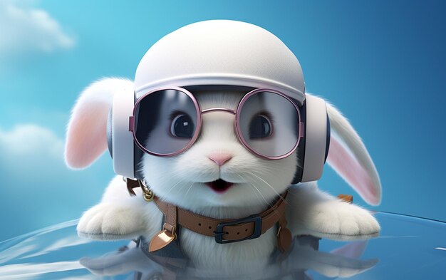 3d rendering of a cute white rabbit wearing a pilot39s hat