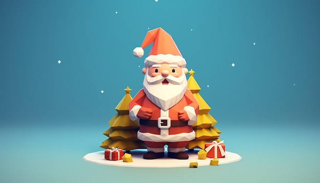 a 3d rendering of a cutie santa claus and christmas tree