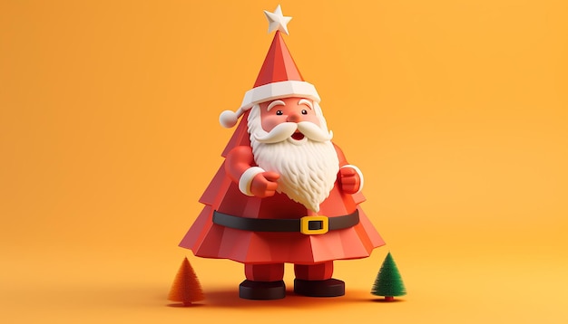 a 3d rendering of a cutie santa claus and christmas tree