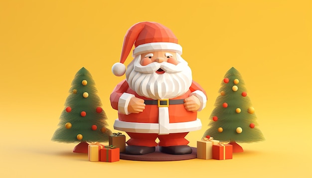 a 3d rendering of a cutie santa claus and christmas tree