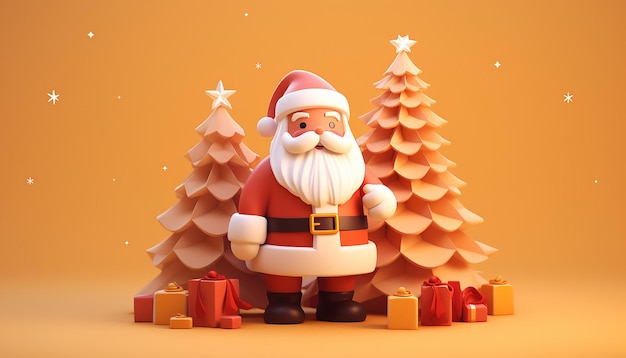 a 3d rendering of a cutie santa claus and christmas tree