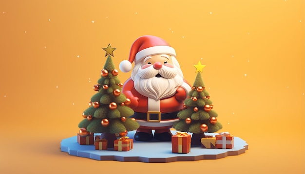 a 3d rendering of a cutie santa claus and christmas tree