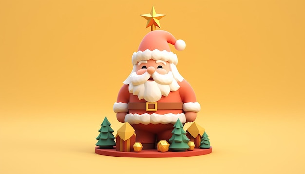 3D-рендеринг милого Санта-Клауса и рождественской елки