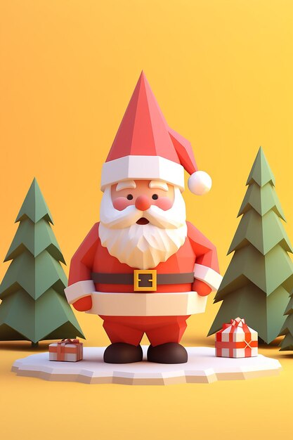 A 3d rendering of a cutie santa claus and christmas tree