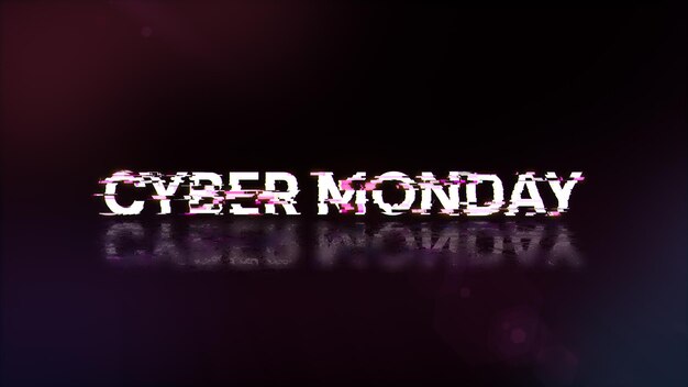 3D rendering cyber monday text with screen effects of technological glitches
