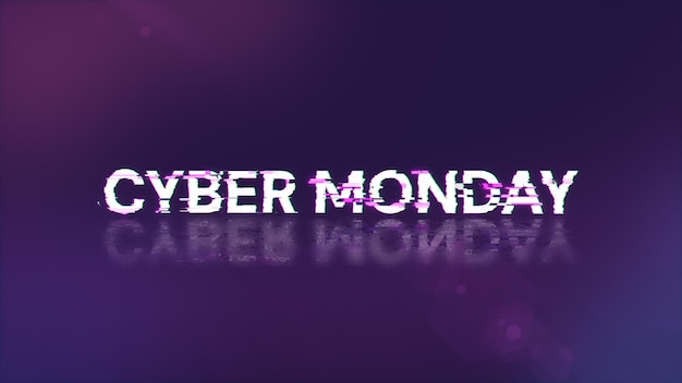 3D rendering cyber monday text with screen effects of technological glitches