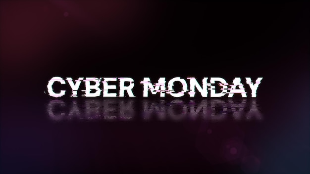 3D rendering cyber monday text with screen effects of technological glitches