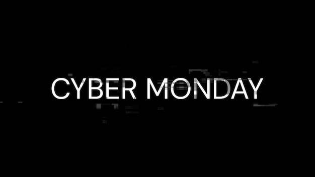 3D rendering cyber monday text with screen effects of technological glitches