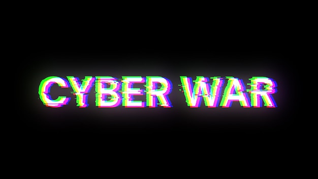 Photo 3d rendering cyber war text with screen effects of technological glitches