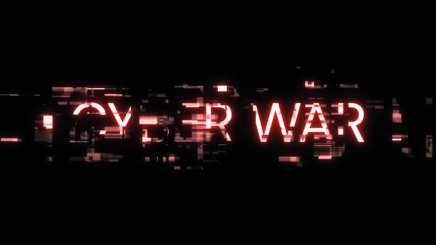 3D rendering cyber war text with screen effects of technological glitches