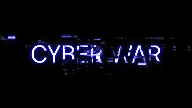 Photo 3d rendering cyber war text with screen effects of technological glitches