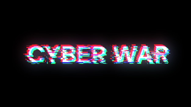 Photo 3d rendering cyber war text with screen effects of technological glitches