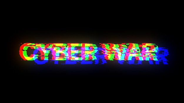 3D rendering cyber war text with screen effects of technological glitches