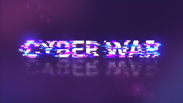 Photo 3d rendering cyber war text with screen effects of technological glitches