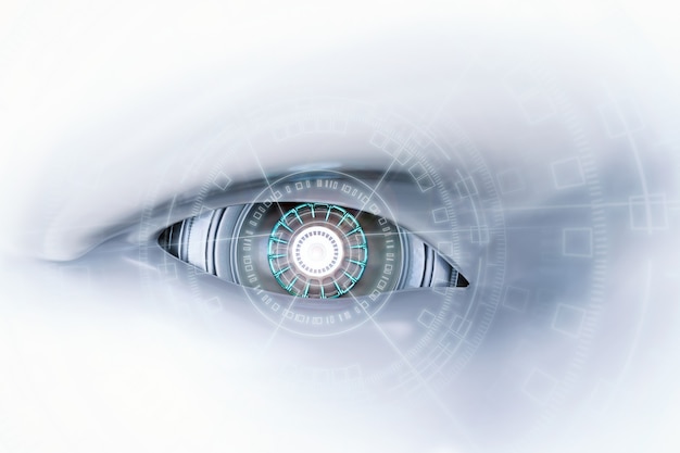 3d rendering cyborg eye with virtual display