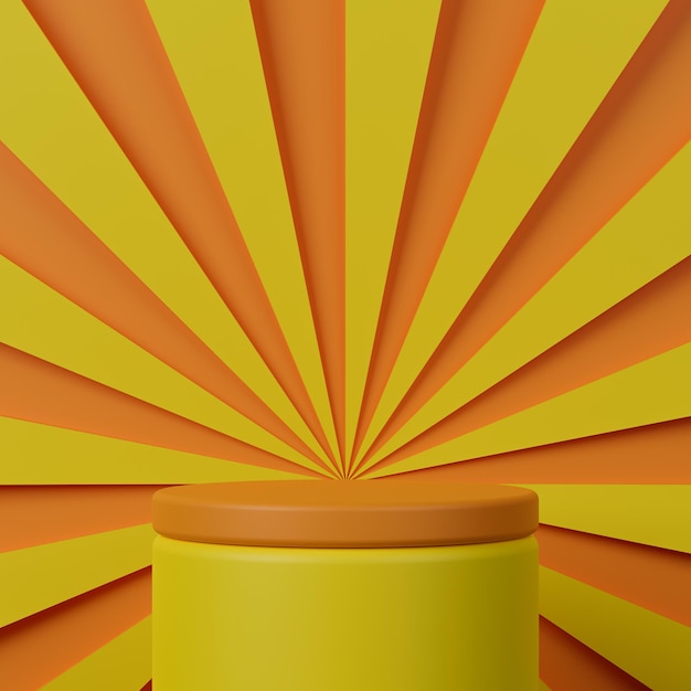 주황색과 노란색 추상적 인 배경에 3d 렌더링 실린더 연단