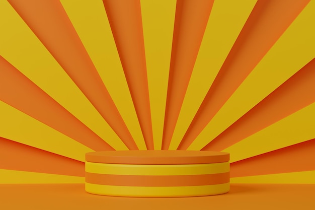 3d rendering cylinder podium on orange and yellow abstract background
