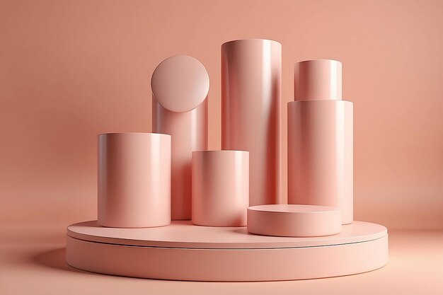 3d rendering Cylinder podiums op Peach achtergrond Abstract voetstuk scène met geometrische