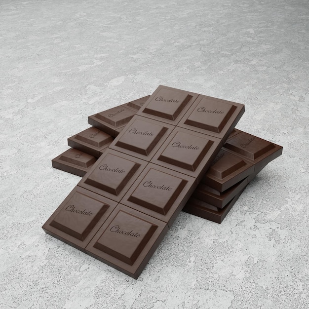 3D рендеринг темного шоколада крупным планом на бетонном фоне