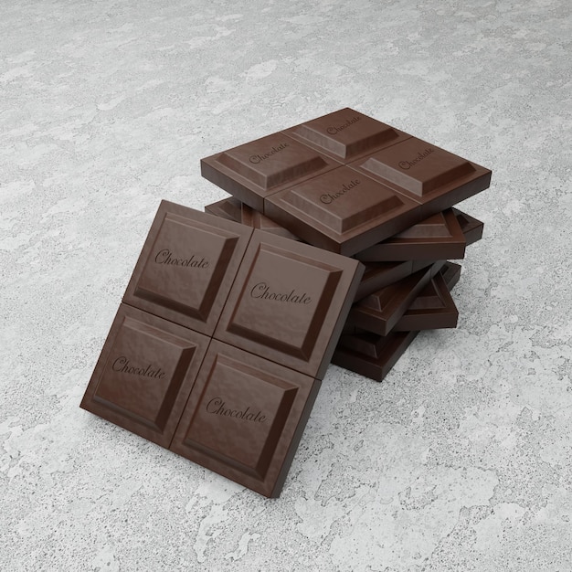 3D rendering dark chocolate closeup on concrete background