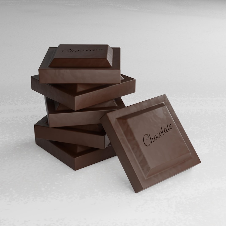 Photo 白い大理石の背景に 3 d レンダリング ダーク チョコレートのクローズ アップ