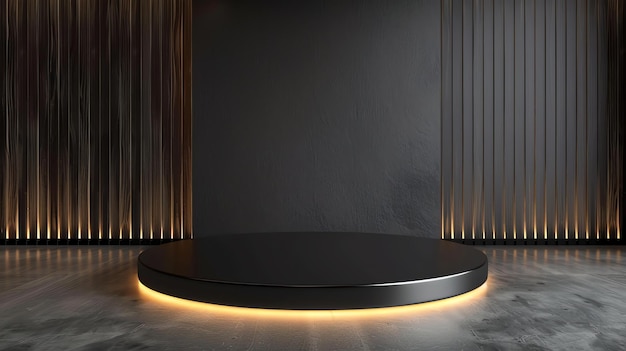 3D rendering of a dark and empty room with a spotlight on a round stage