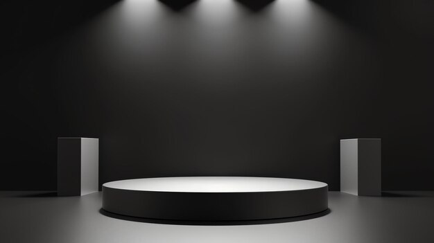 Photo 3d rendering of a dark and empty stage with a spotlight