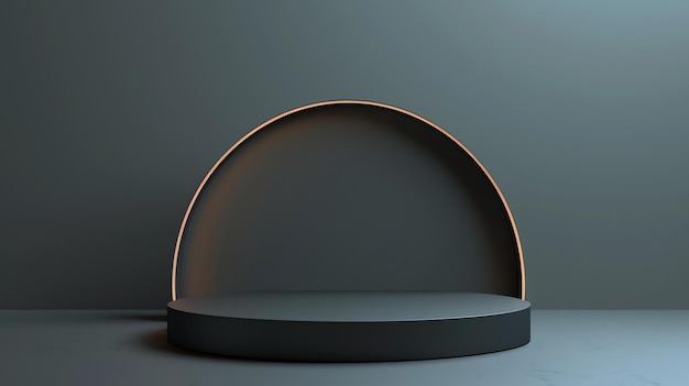 3D rendering of a dark and moody pedestal with a glowing arch behind it The pedestal is perfect for displaying products or other objects