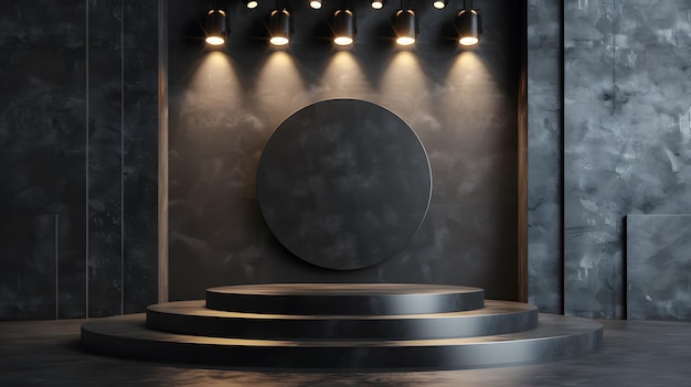 3d rendering of a dark and moody stage with a spotlight on an empty pedestal The perfect backdrop for your product launch or special event