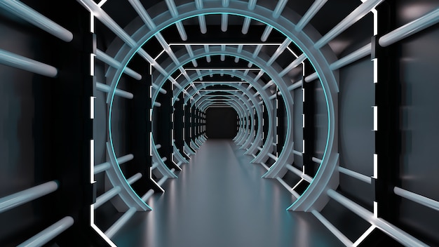 Foto rendering 3d di un tunnel buio