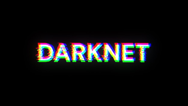 Photo 3d rendering darknet text with screen effects of technological glitches