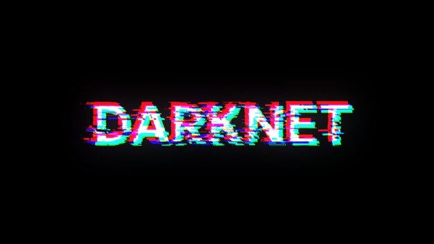 3D rendering darknet text with screen effects of technological glitches